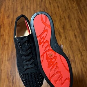 Christian Louboutin Black Studded Sneakers with Red Soles